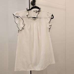Marc New York Elegant Linen White Ruffle Sleeve Top Sz XL